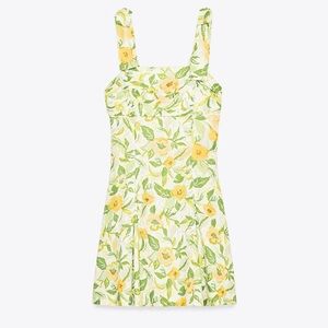 Zara Linen Floral Print Dress NWT